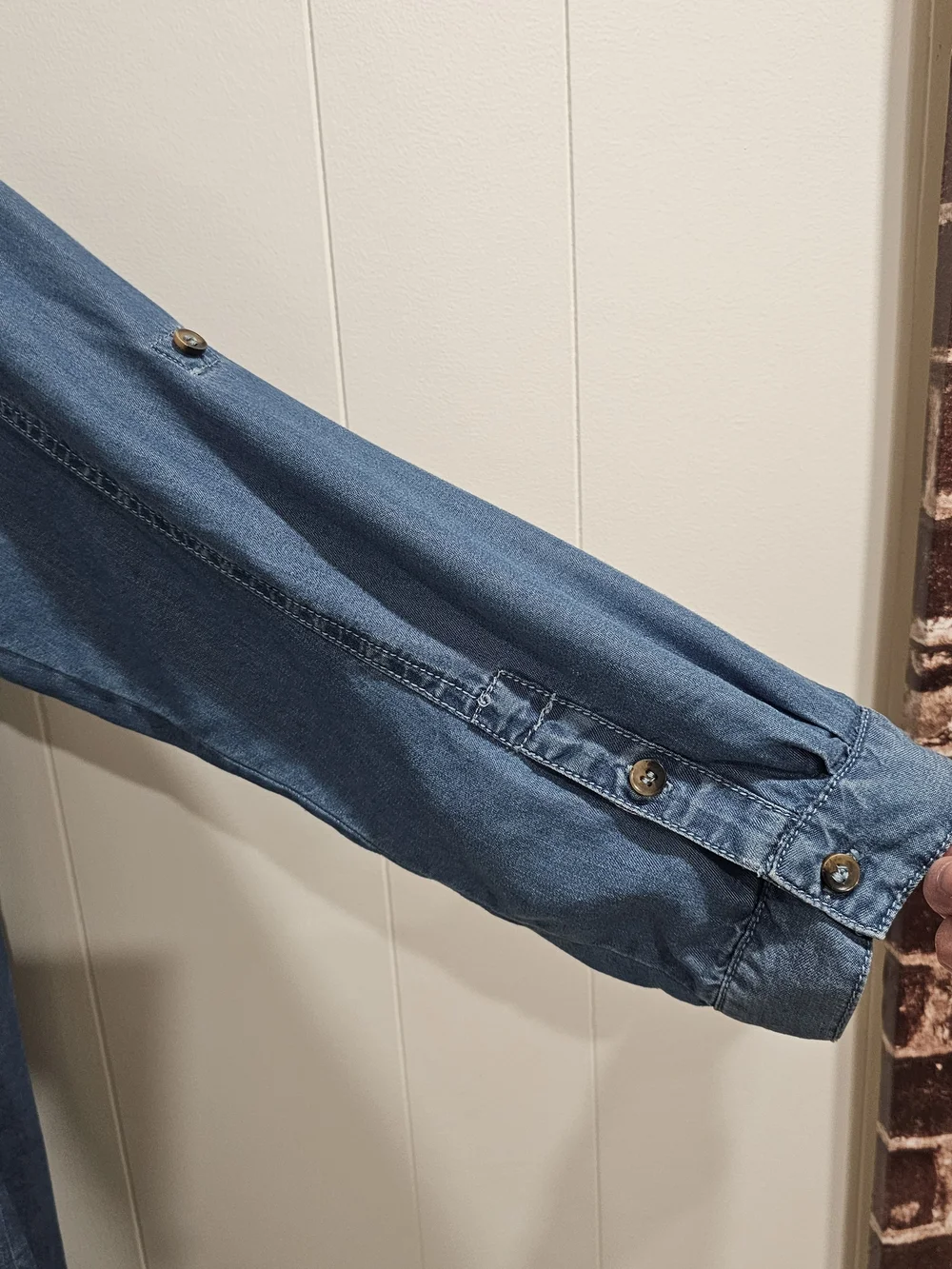 Anthropologie Chambray Ruffle Collar Shift Dress M Blue Lyocell Boho Minimalist - Picture 4 of 10